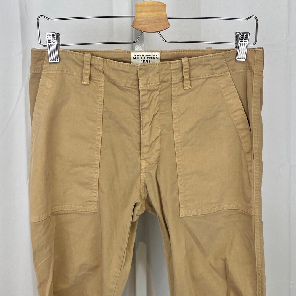 NILI LOTAN Cropped French Military Pants Zip Hem Utility Jogger Cotton Tan 4 - Picture 4 of 9